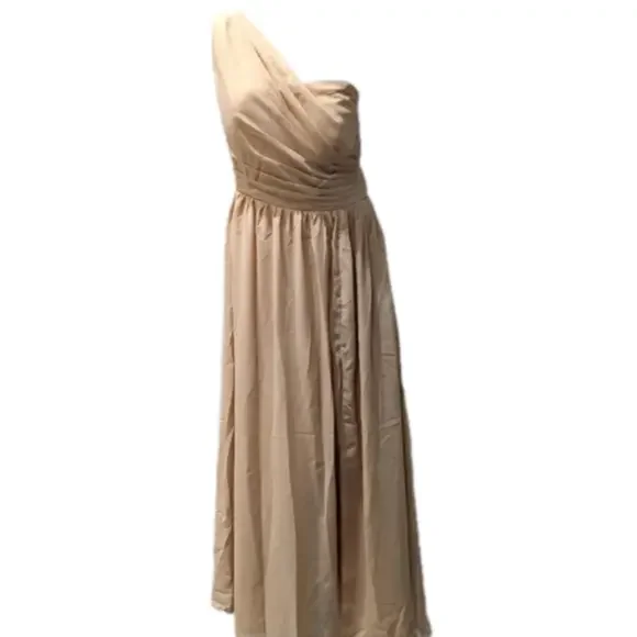 Tan/Gold formal dress with laced back, one shoulder gown Size Large - Picture 1 of 5
